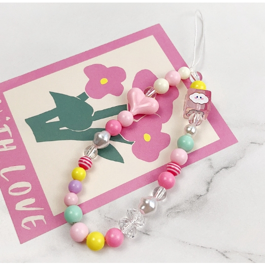 INS Korea Fashion Transparan Love Heart Bow Bracelet Lucu Rantai Manik-manik Gantungan Kunci