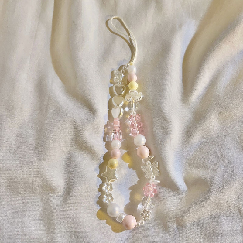 INS Korea Fashion Transparan Love Heart Bow Bracelet Lucu Rantai Manik-manik Gantungan Kunci