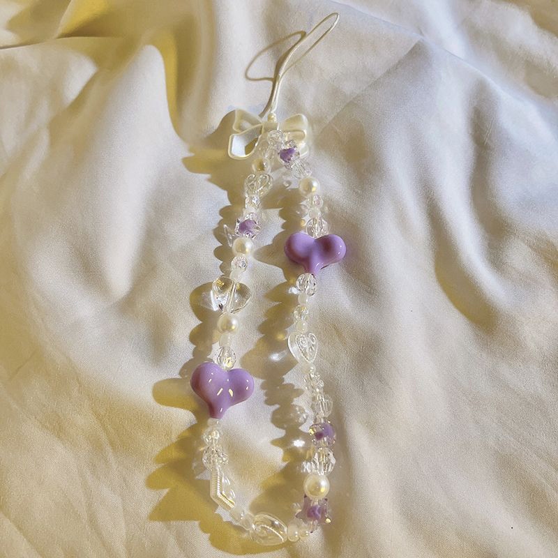 INS Korea Fashion Transparan Love Heart Bow Bracelet Lucu Rantai Manik-manik Gantungan Kunci