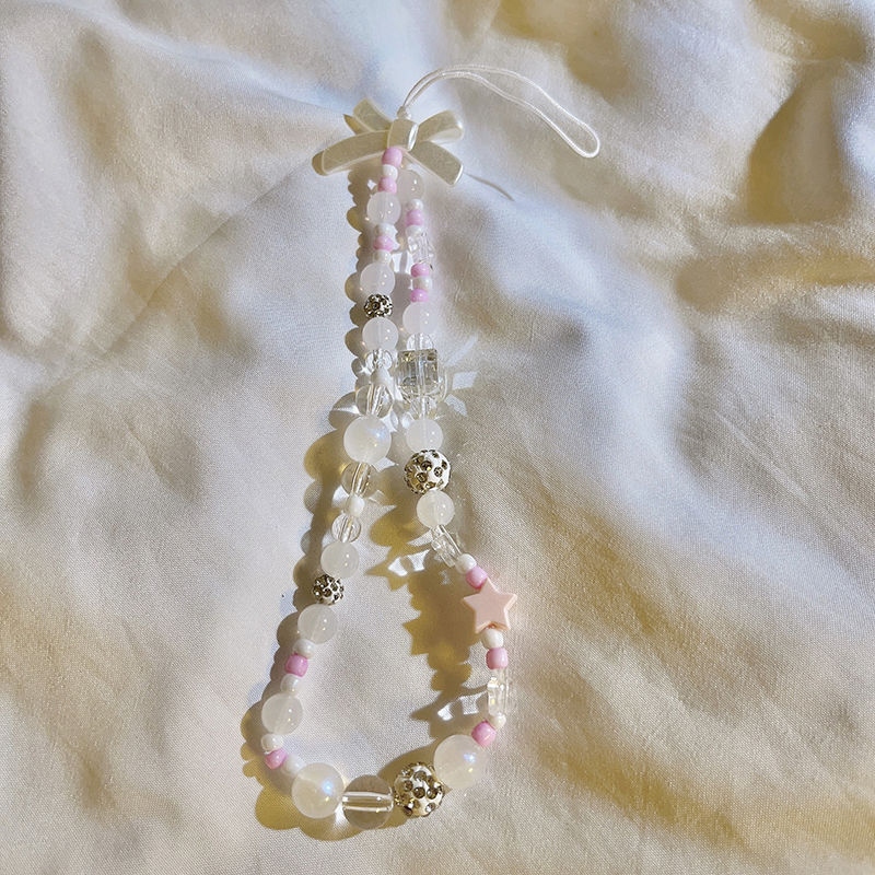 INS Korea Fashion Transparan Love Heart Bow Bracelet Lucu Rantai Manik-manik Gantungan Kunci