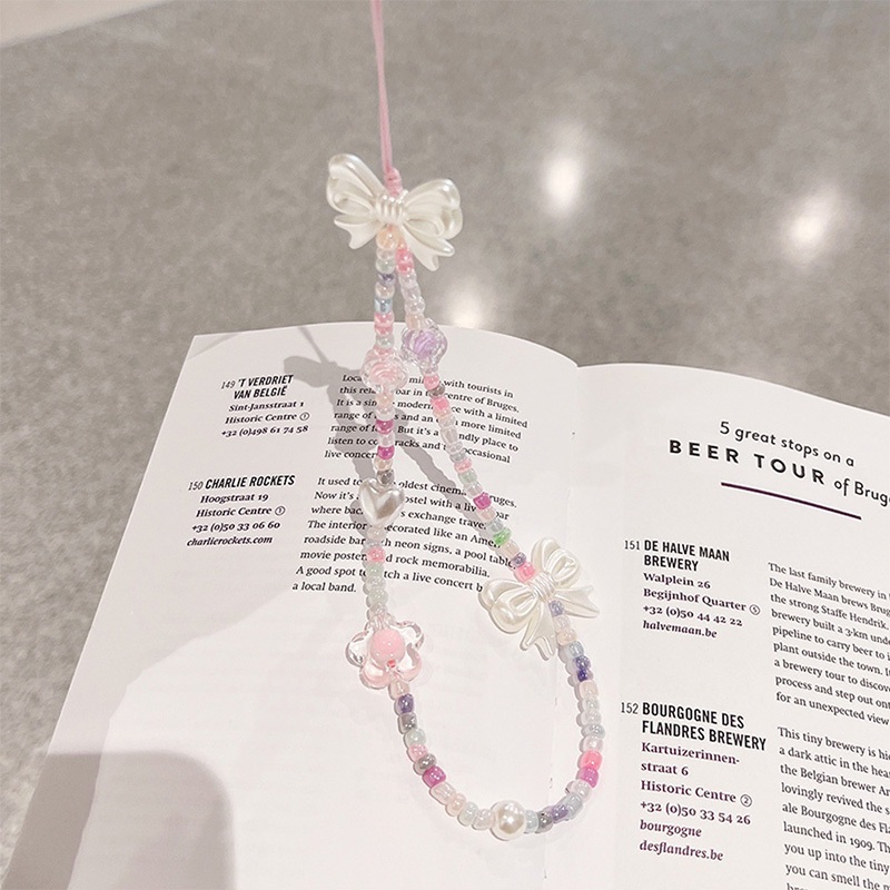 INS Korea Fashion Transparan Love Heart Bow Bracelet Lucu Rantai Manik-manik Gantungan Kunci