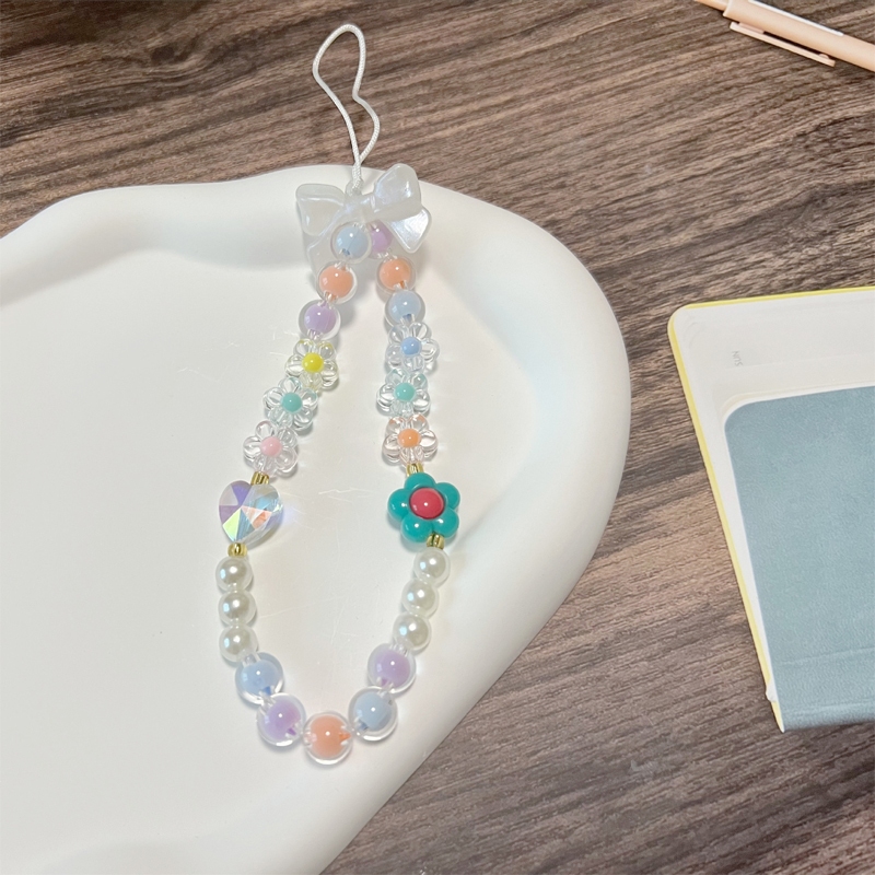 INS Korea Fashion Transparan Love Heart Bow Bracelet Lucu Rantai Manik-manik Gantungan Kunci