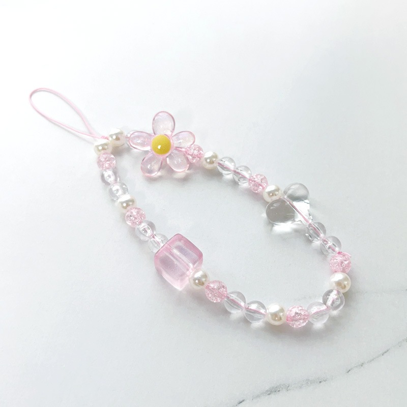 INS Korea Fashion Transparan Love Heart Bow Bracelet Lucu Rantai Manik-manik Gantungan Kunci