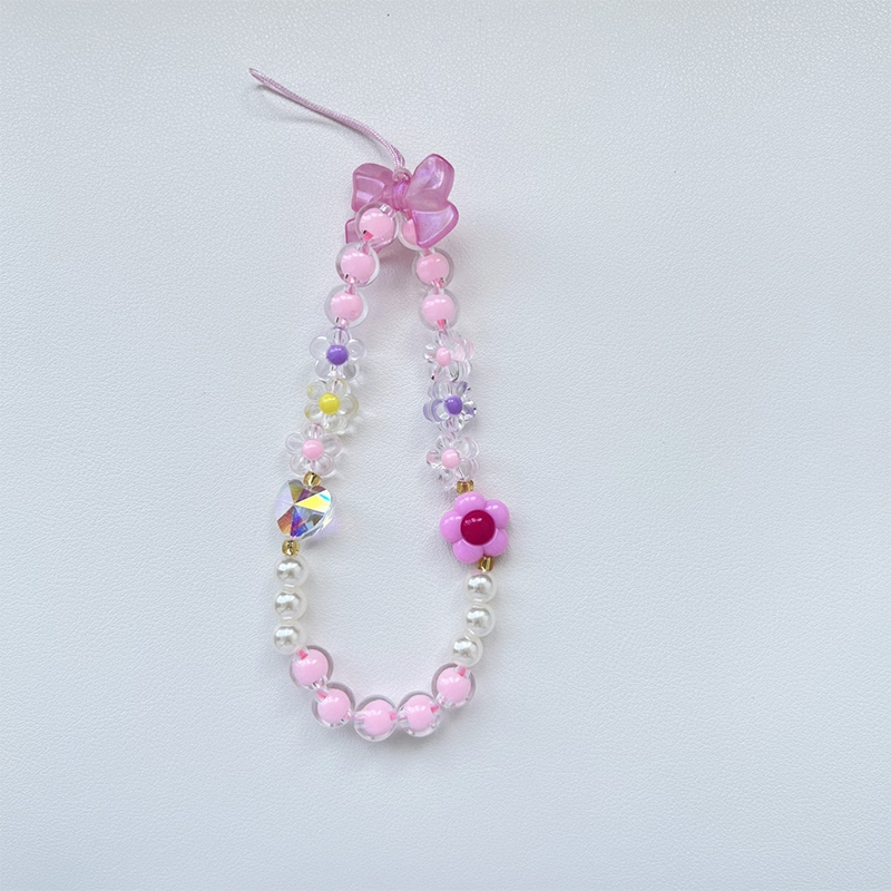 INS Korea Fashion Transparan Love Heart Bow Bracelet Lucu Rantai Manik-manik Gantungan Kunci