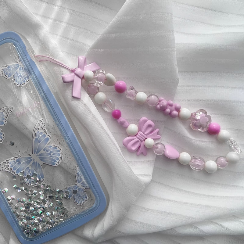 INS Korea Fashion Transparan Love Heart Bow Bracelet Lucu Rantai Manik-manik Gantungan Kunci