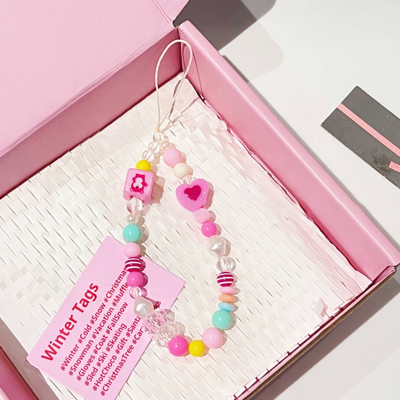 INS Korea Fashion Transparan Love Heart Bow Bracelet Lucu Rantai Manik-manik Gantungan Kunci