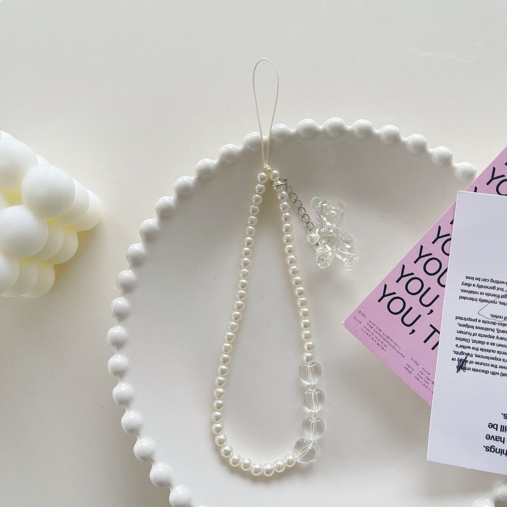 INS Korea Fashion Transparan Love Heart Bow Bracelet Lucu Rantai Manik-manik Gantungan Kunci