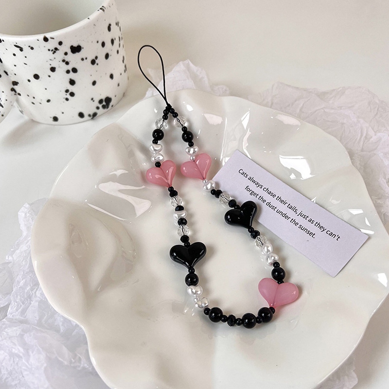 INS Korea Fashion Transparan Love Heart Bow Bracelet Lucu Rantai Manik-manik Gantungan Kunci