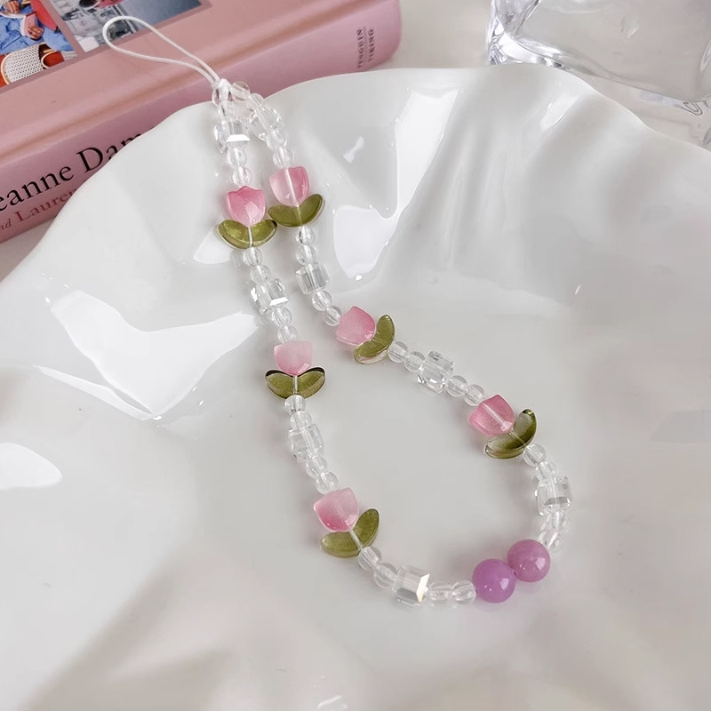 INS Korea Fashion Transparan Love Heart Bow Bracelet Lucu Rantai Manik-manik Gantungan Kunci