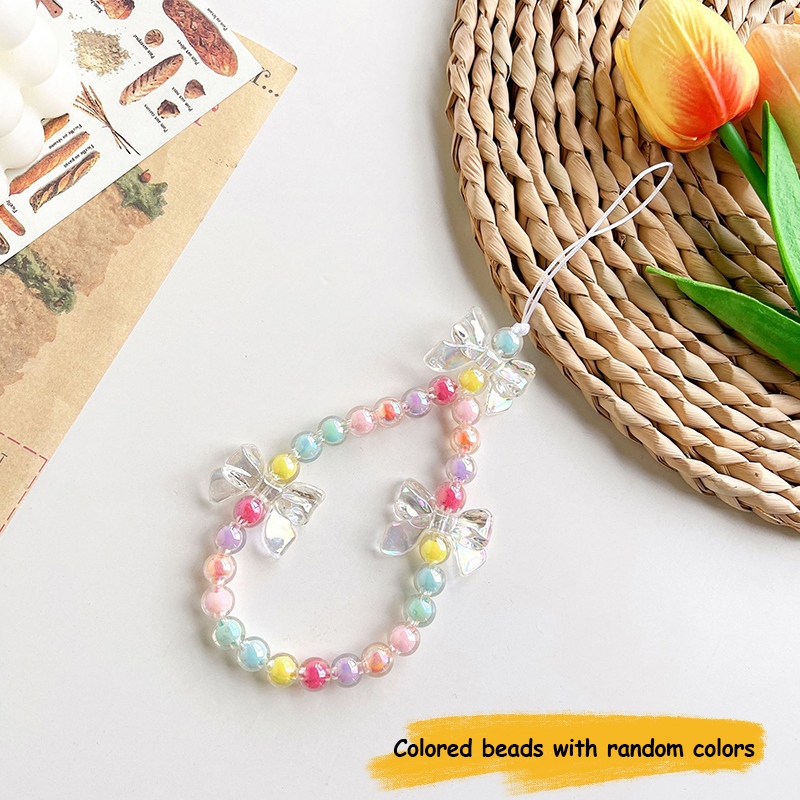 INS Korea Fashion Transparan Love Heart Bow Bracelet Lucu Rantai Manik-manik Gantungan Kunci