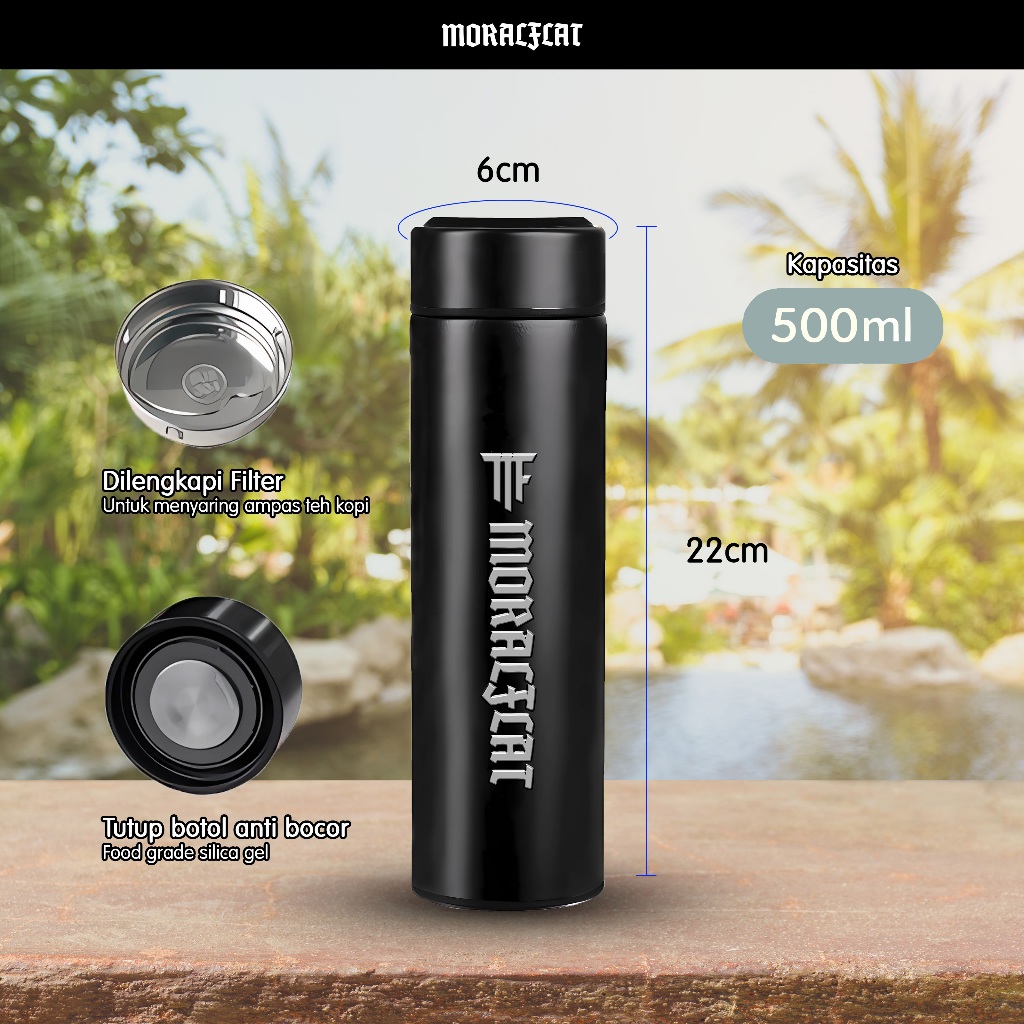 Moralflat - Tumbler botol air minum 500 ML - Botol termos tahan panas - Hitam