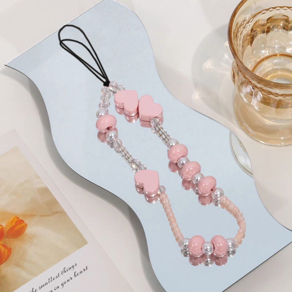 INS Korea Fashion Transparan Love Heart Bow Bracelet Lucu Rantai Manik-manik Gantungan Kunci