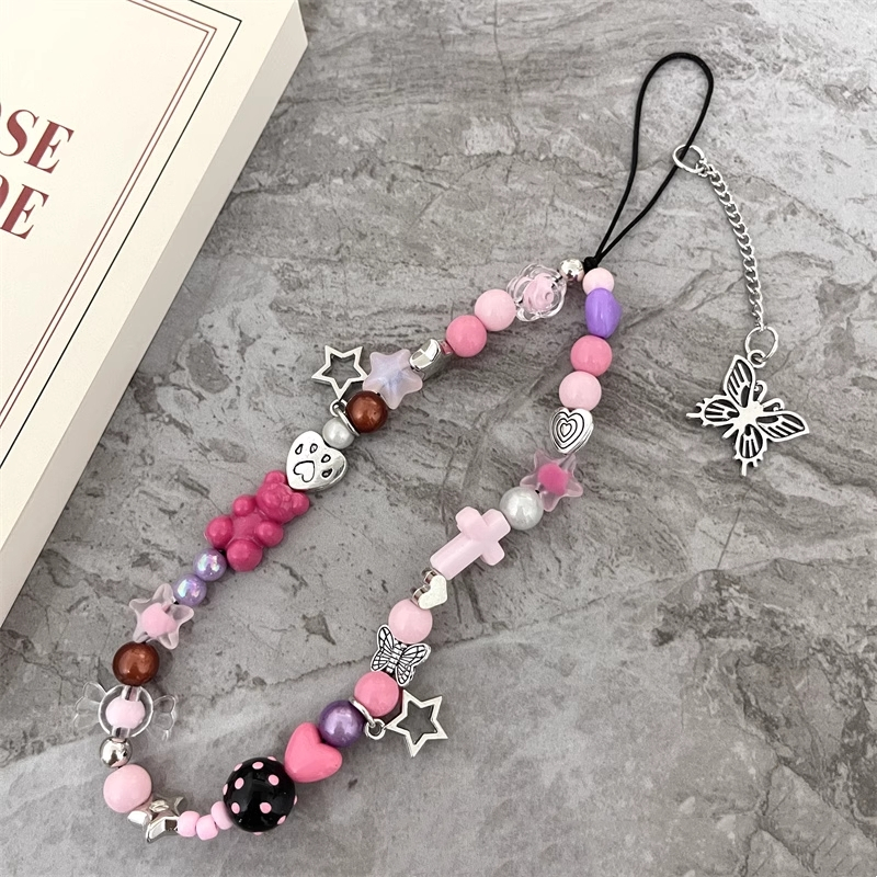 Key Strap Lanyard HP Beruang Cinta Estetik Gantungan Hp Aesthetic Korea Kupu-kupu