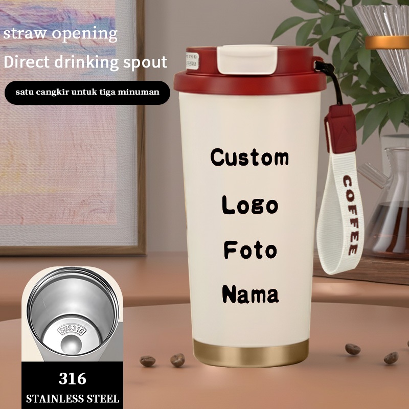 Tumbler CUP 500 ML Simple Anime Cool Pink Life Heart Termos Kopi Stainless Custom Steel Dengan Sedotan Kopi Yang Elegan