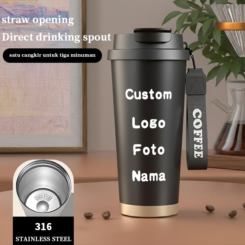 Tumbler CUP 500 ML Simple Anime Cool Pink Life Heart Termos Kopi Stainless Custom Steel Dengan Sedotan Kopi Yang Elegan