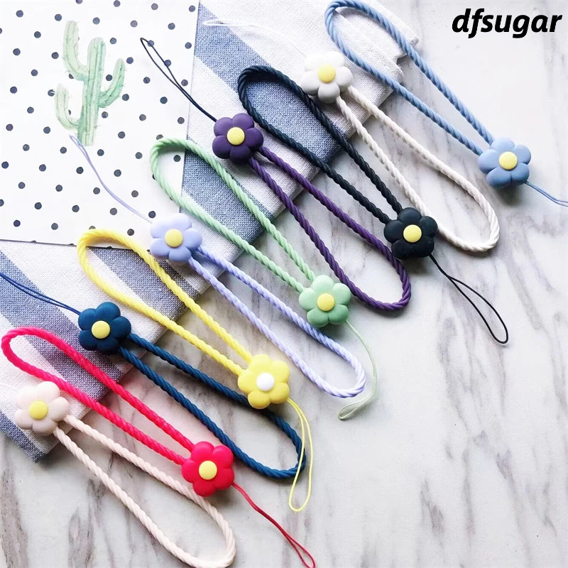 Gantungan HP Aesthetic Motif Bunga Silikon Anti Hilang Casing Telepon Liontin Tali Lanyard HP Lucu Segar Warna Silicone Flower -DF