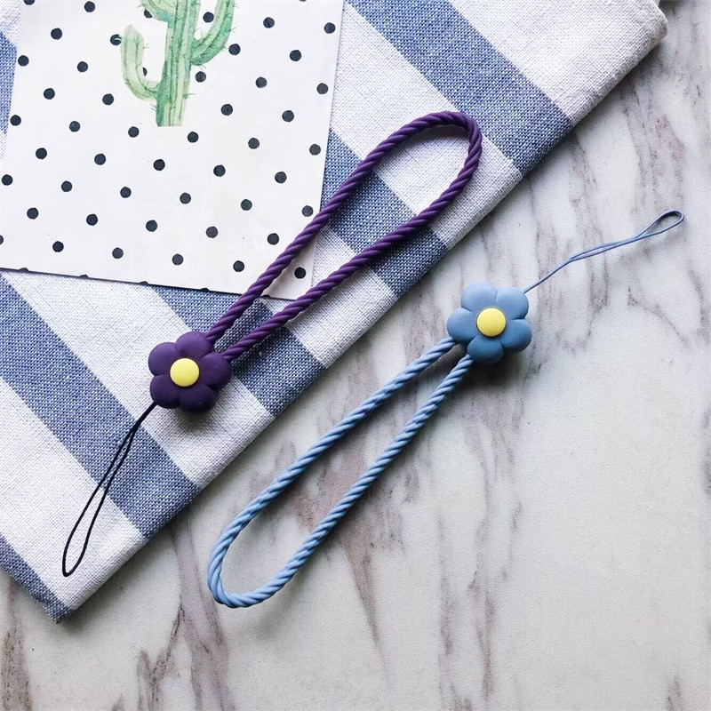 Gantungan HP Aesthetic Motif Bunga Silikon Anti Hilang Casing Telepon Liontin Tali Lanyard HP Lucu Segar Warna Silicone Flower -DF