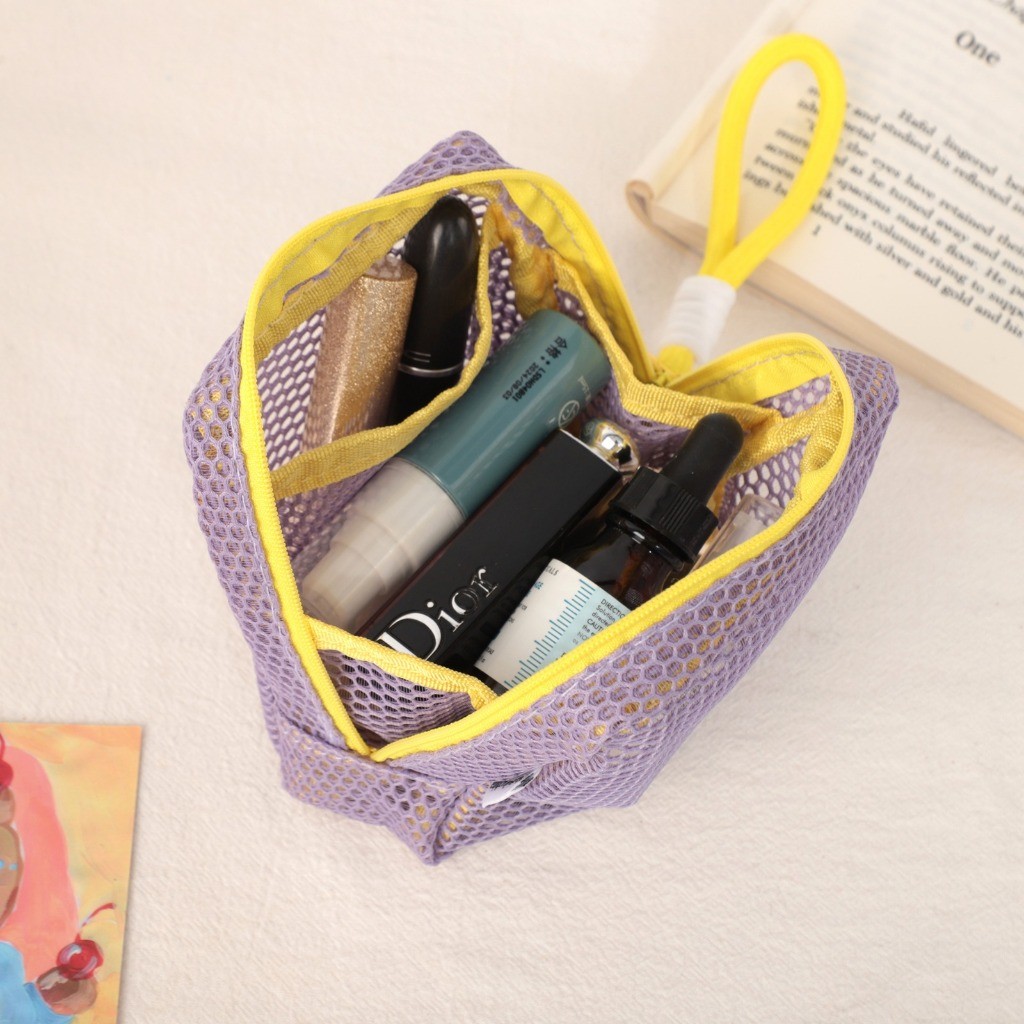 Pouch Jaring Tas Make Up Portable Mini Penyimpanan Alat Kecantikan Anti Jamur Fleksible Dengan Hand Strap