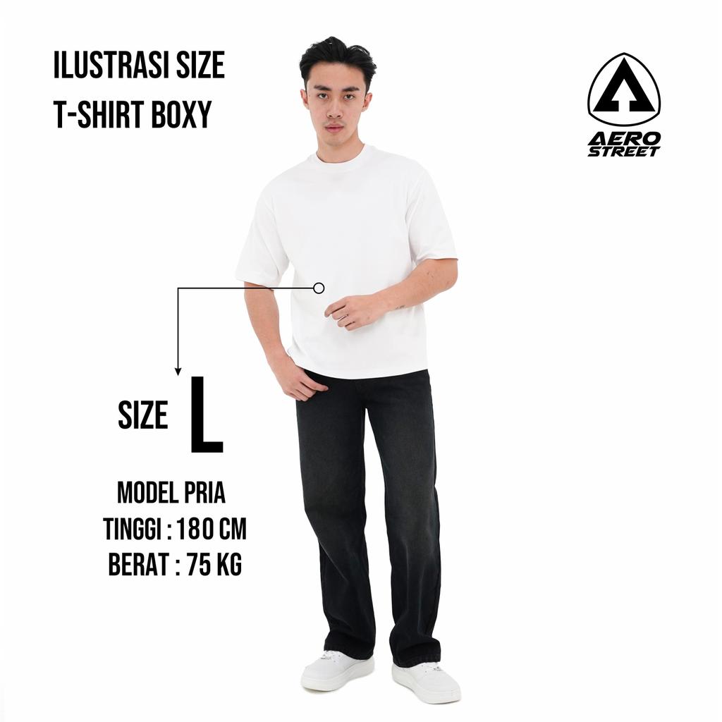 Aerostreet T Shirt Boxy Fit Freedom 93 Hitam Man Kaos Tshirt FC3AA