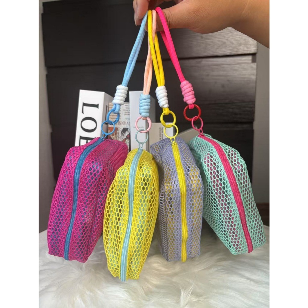 Pouch Jaring Tas Make Up Portable Mini Penyimpanan Alat Kecantikan Anti Jamur Fleksible Dengan Hand Strap