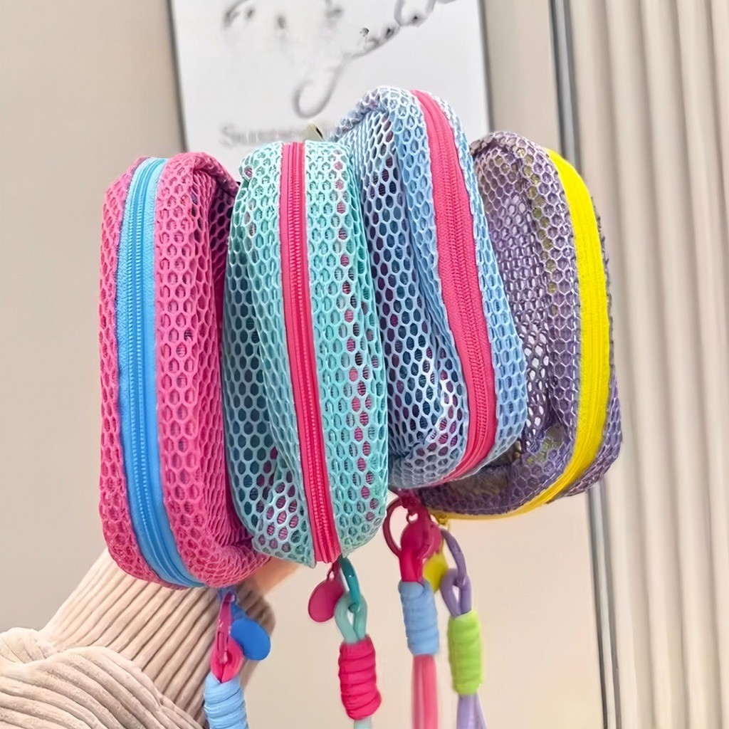 Pouch Jaring Tas Make Up Portable Mini Penyimpanan Alat Kecantikan Anti Jamur Fleksible Dengan Hand Strap
