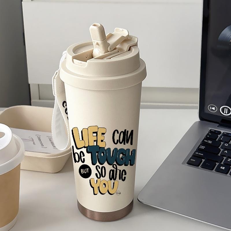 Tumbler CUP 500 ML Simple Anime Cool Pink Life Heart Termos Kopi Stainless Custom Steel Dengan Sedotan Kopi Yang Elegan