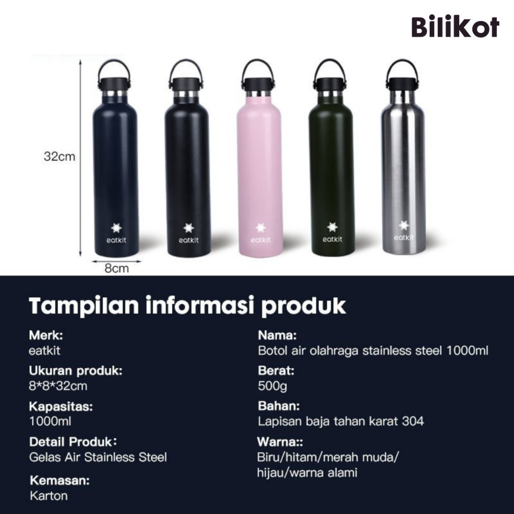 Hoptech - Tumbler Stainless Steel 304 1000ml | Botol Minum Tahan Panas Dan Dingin | Thermos Cup Vacuum